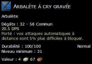 Arbalète à cry gravée