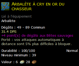 Arbalète à cry en or du chasseur