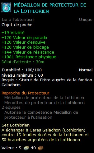 Médaillon de protecteur de la Lothlorien