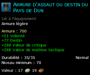 Armure d'assaut du destin du Pays de Dun