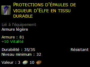 Protections d'épaules de vigueur d'Elfe en tissu durable