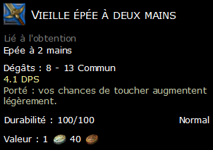 Vieille épée à deux mains