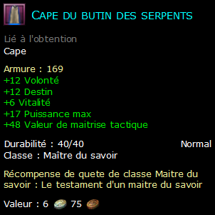 Cape du butin des serpents