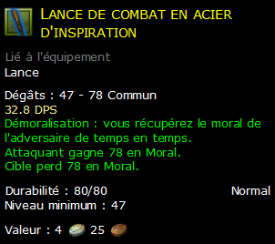 Lance de combat en acier d'inspiration