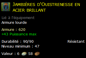 Jambières d'Ouistrenesse en acier brillant