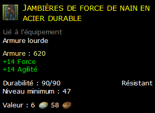 Jambières de force de nain en acier durable