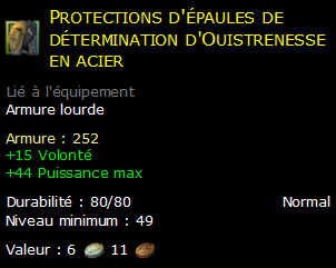 Protections d'épaules de détermination d'Ouistrenesse en acier