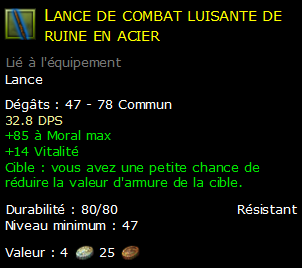 Lance de combat luisante de ruine en acier