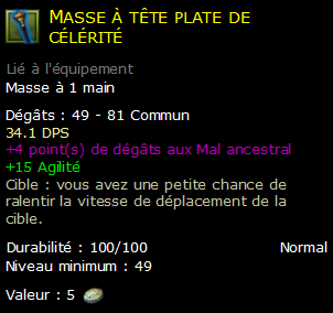 Masse à tête plate de célérité