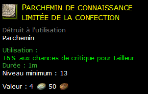 Parchemin de connaissance limitée de la confection