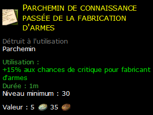 Parchemin de connaissance passée de la fabrication d'armes