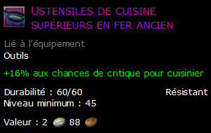 Ustensiles de cuisine supérieurs en fer ancien