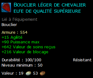 Bouclier léger de chevalier elfe de qualité supérieure