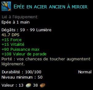 Epée en acier ancien à miroir