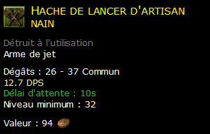 Hache de lancer d'artisan nain