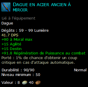 Dague en acier ancien à miroir