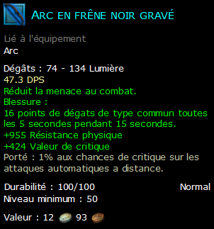 Arc en frêne noir gravé