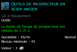 Outils de prospecteur en acier ancien