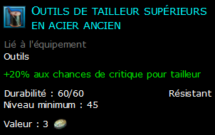 Outils de tailleur supérieurs en acier ancien