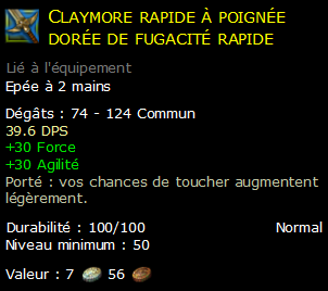 Claymore rapide à poignée dorée de fugacité rapide