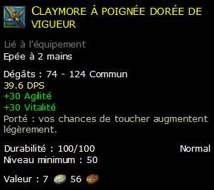 Claymore à poignée dorée de vigueur