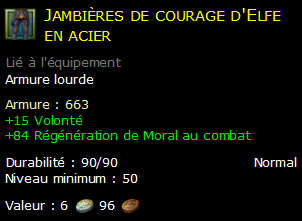 Jambières de courage d'Elfe en acier