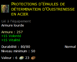 Protections d'épaules de détermination d'Ouistrenesse en acier