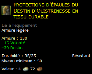 Protections d'épaules du Destin d'Ouistrenesse en tissu durable