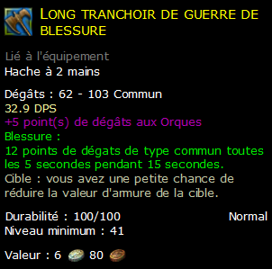 Long tranchoir de guerre de blessure