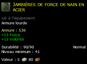 Jambières de force de nain en acier