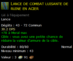 Lance de combat luisante de ruine en acier