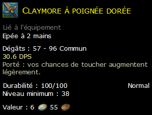 Claymore à poignée dorée