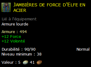 Jambières de force d'Elfe en acier