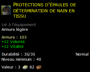 Protections d'épaules de détermination de nain en tissu