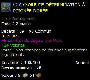 Claymore de détermination à poignée dorée
