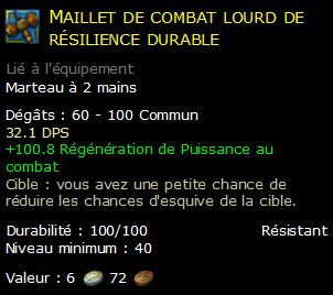 Maillet de combat lourd de résilience durable