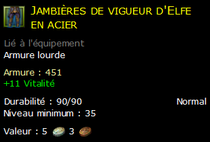 Jambières de vigueur d'Elfe en acier