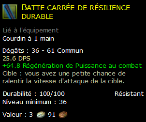 Batte carrée de résilience durable