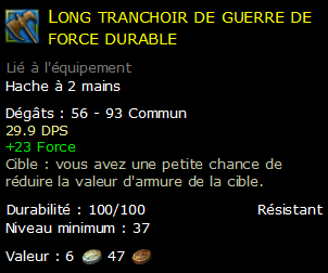 Long tranchoir de guerre de force durable