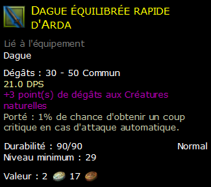 Dague équilibrée rapide d'Arda