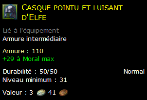 Casque pointu et luisant d'Elfe