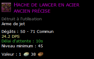 Hache de lancer en acier ancien précise