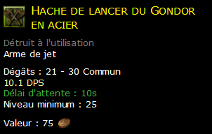 Hache de lancer du Gondor en acier