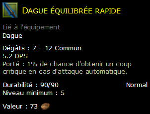 Dague équilibrée rapide