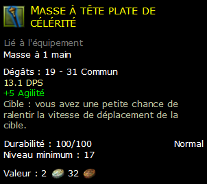 Masse à tête plate de célérité