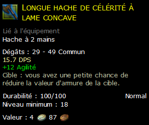 Longue hache de célérité à lame concave