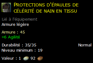 Protections d'épaules de célérité de nain en tissu