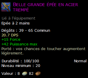 Belle grande épée en acier trempé