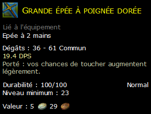 Grande épée à poignée dorée
