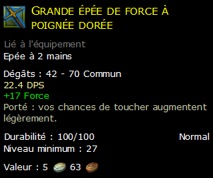 Grande épée de force à poignée dorée
